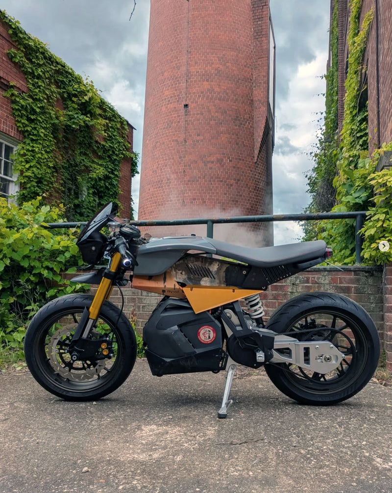 Ryvid owner Oscar with his electric motorcycle